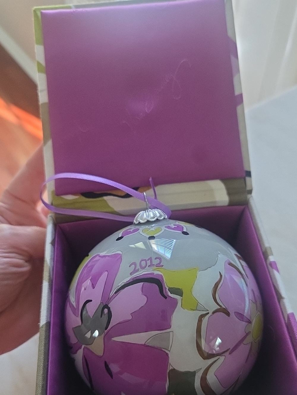 Vera Bradley 2012 Purple Floral Holiday Ornament - Decorative Hanging Ball
